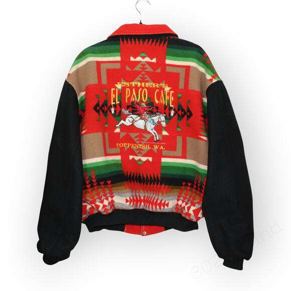 XXL Southwest Varsity Bomber Jacket Aztec Tribal Esther ElPasoCafe Toppenish - Picture 2 of 16
